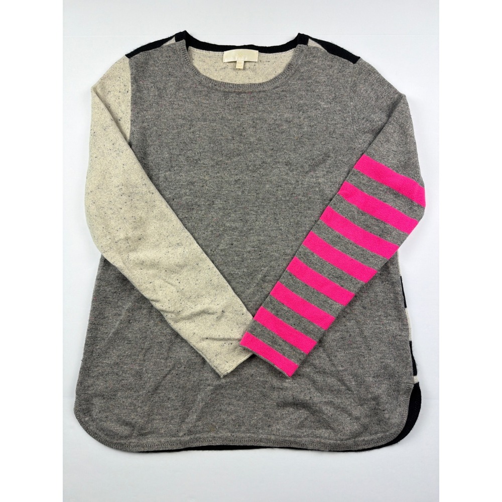 Loft Colorblock Striped Confetti Knit Sweater Womens‎ Medium Grey Pink Black